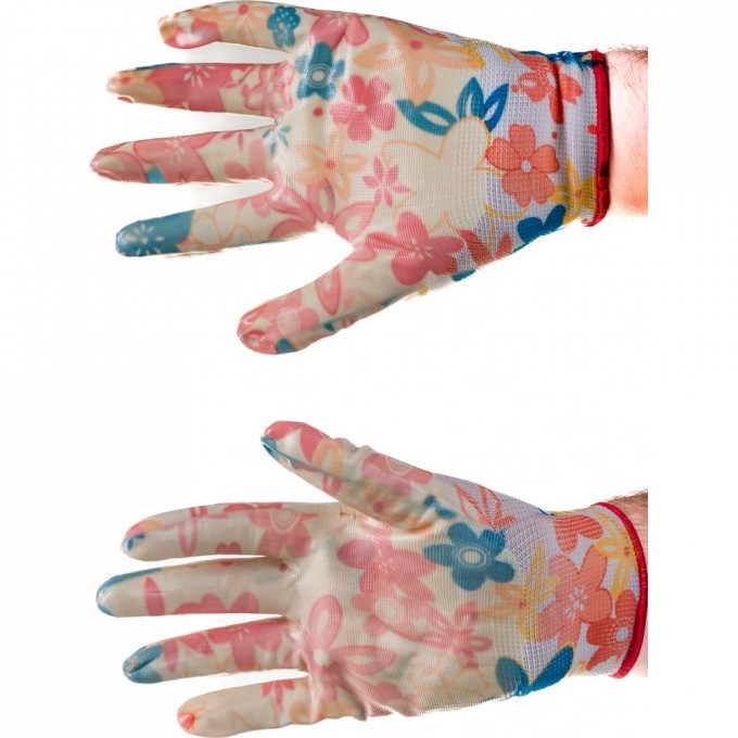 Нейлоновые тонкие садовые перчатки с нитриловым покрытием ладони GIGANT 12 шт. G-006 (Росс 15894835